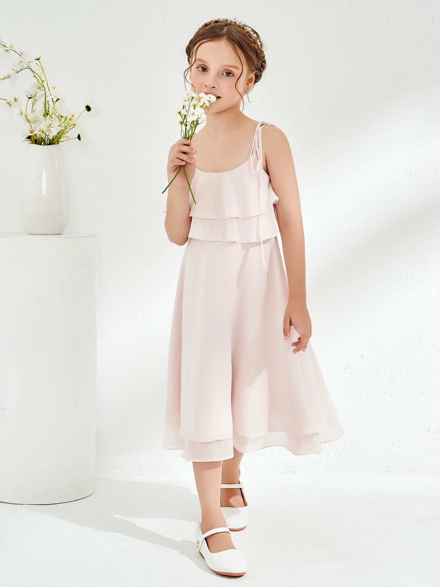Cute Two Layers Ruffles Junior Bridesmaid Dresses Rose Petal
